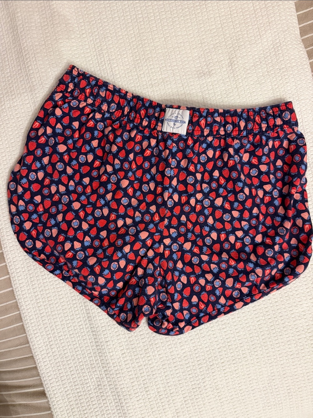 Southern Tide Navy Sleep Shorts with Pink Strawberry Motif - Picture 2 of 4